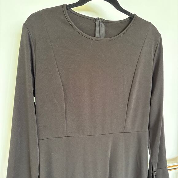 Whimsigoth Black Witchy Flare Sleeve Mini Dress Fit Flare Faux Leather Skirt - Picture 6 of 7